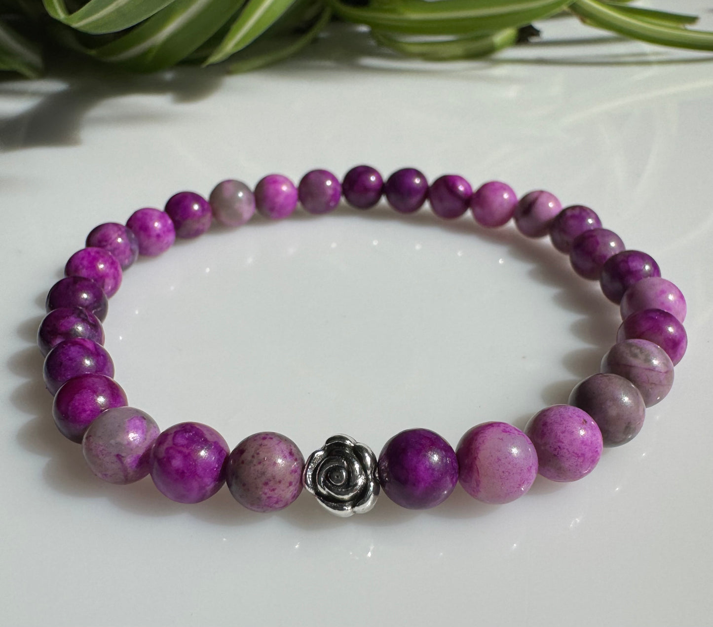 6mm Purple Sugilite Beaded Stretch Bracelet with a Silver Bead. Gift for Him. Gift for Her.