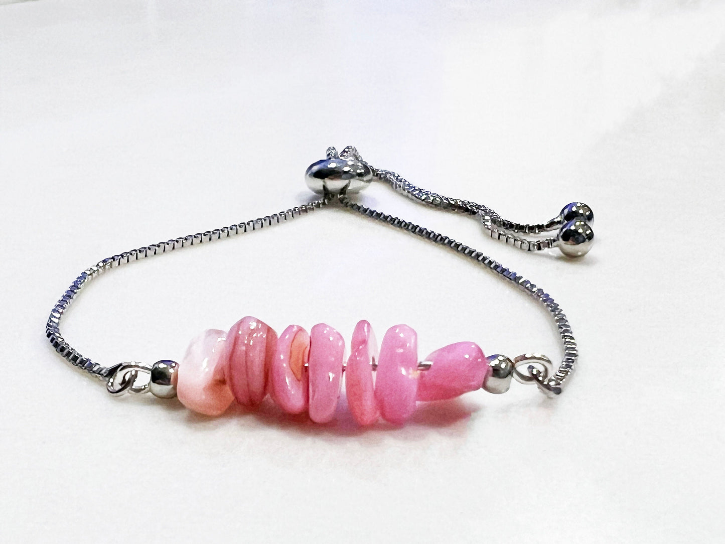 Pink Opal Gemstone Bracelet - Pink Opal Gemstone Adjustable Bracelet