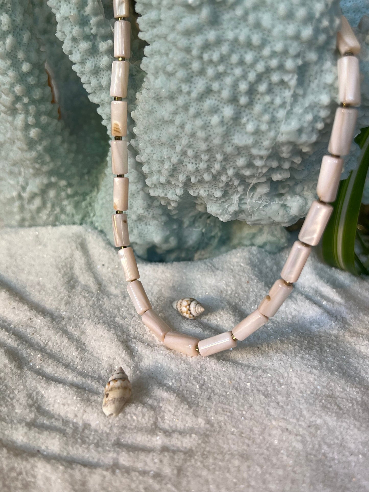 Beaded Seashell Chocker with Golden spacer.