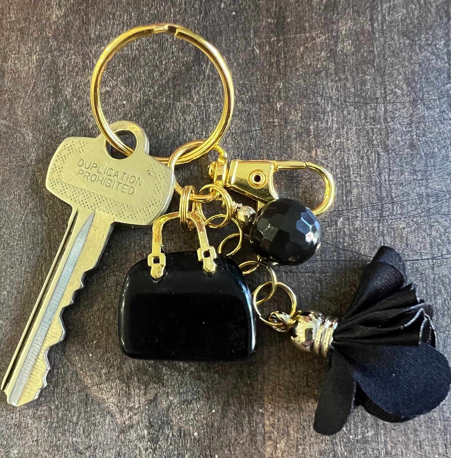 Mini Purse gemstone Keychain with gemstone bead charm and flower.