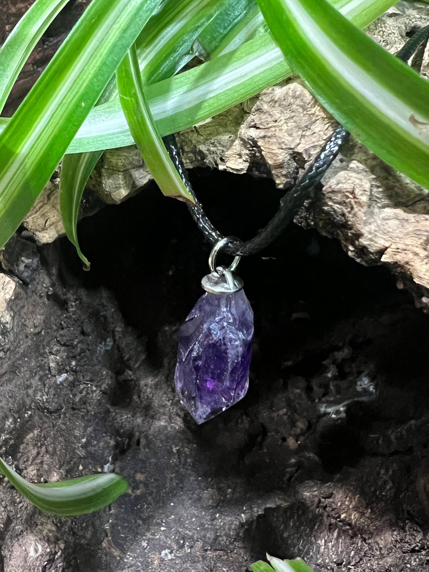 Raw gemstones wax cord adjustable necklace, raw crystals adjustable chocker, healing pendant.