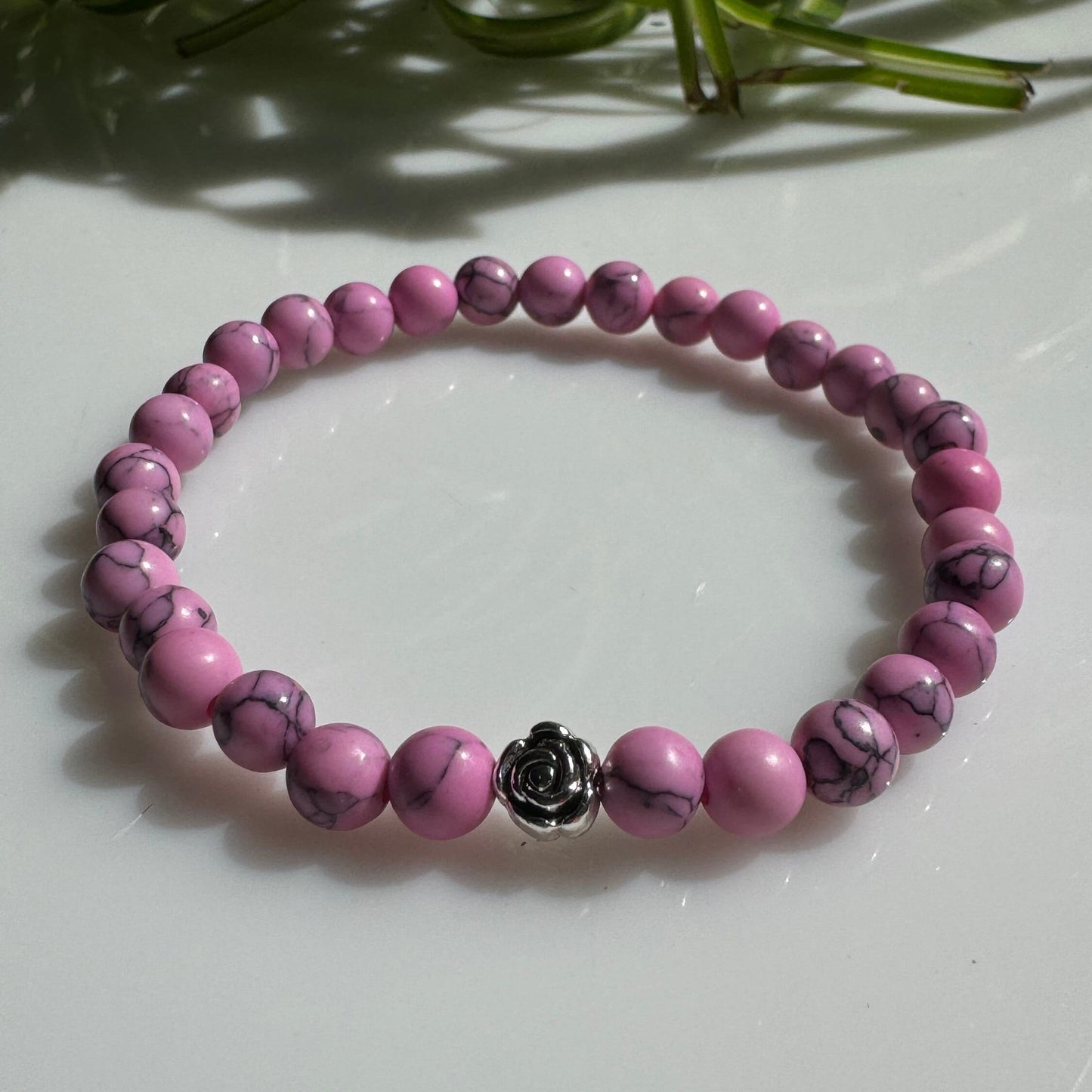 Pink Howlite Bead Stretch Bracelet with a Silver Bead. Gift for her Gift for him. Compassion, Patience, Tranquility. Minimalistic.