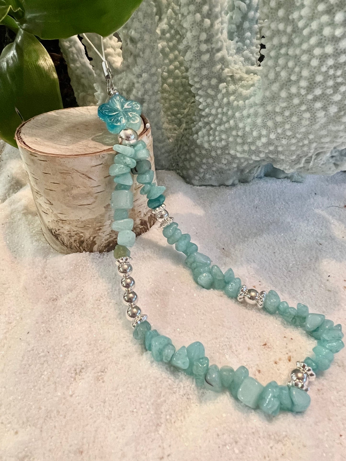 Aquamarine Chips Phone Charm. Blue phone charm. Gift for her. Gemstone phone charm