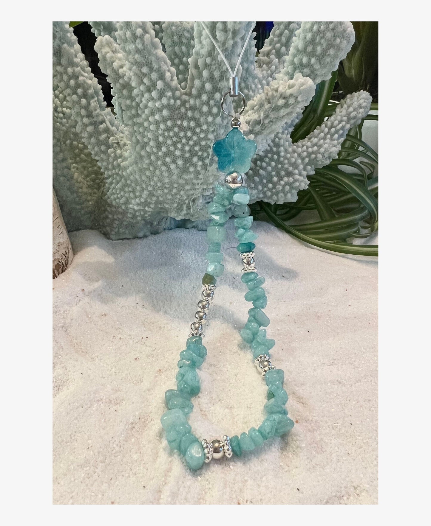 Fire and Ice Quartz Chips Phone Charm. Blue phone charm. Gift for her. Gemstone phone charm