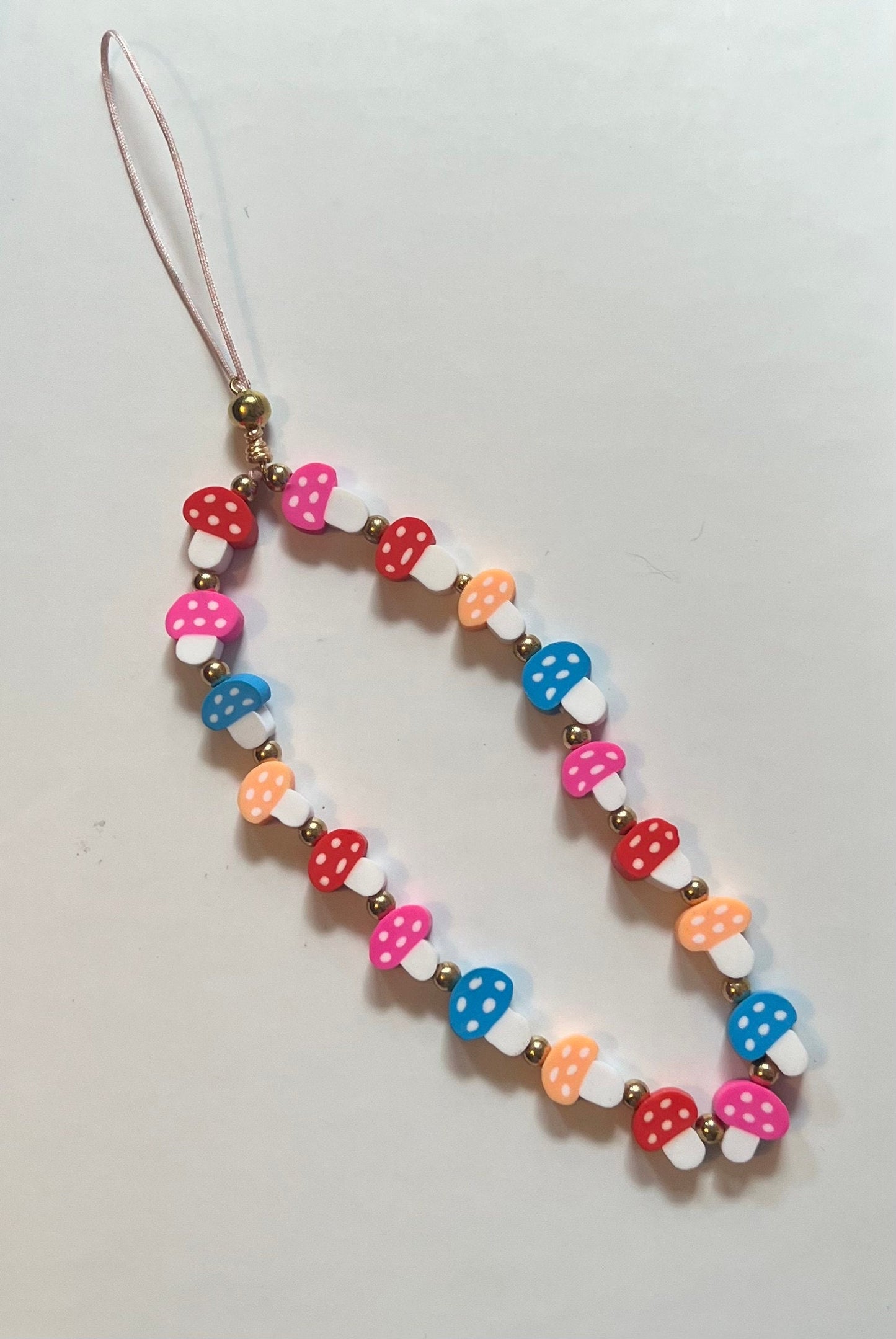 Clay Mushroom charm with gold beads spacer Phone Charm.
