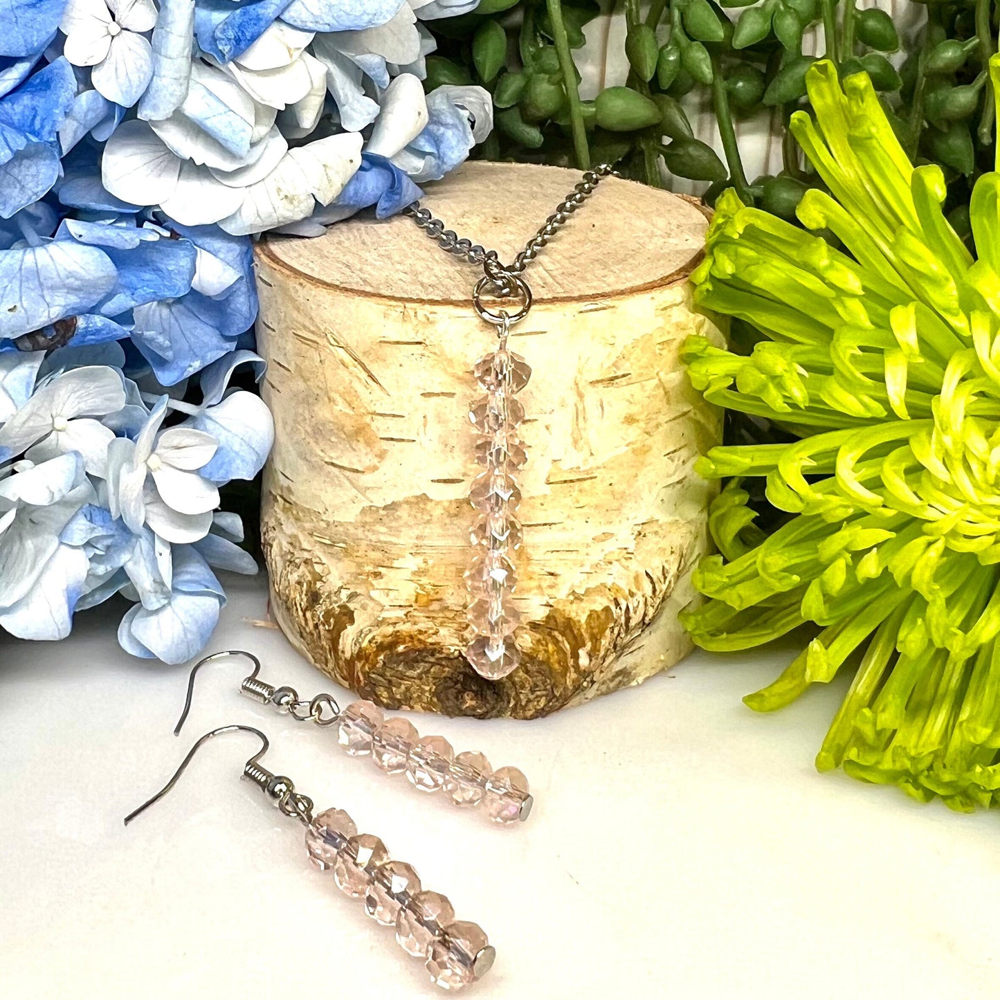 Pink Czech Glass beads Beaded Necklace and Earrings - Pink Czech Glass beads 19 1/2" Beaded Necklace and Earrings.