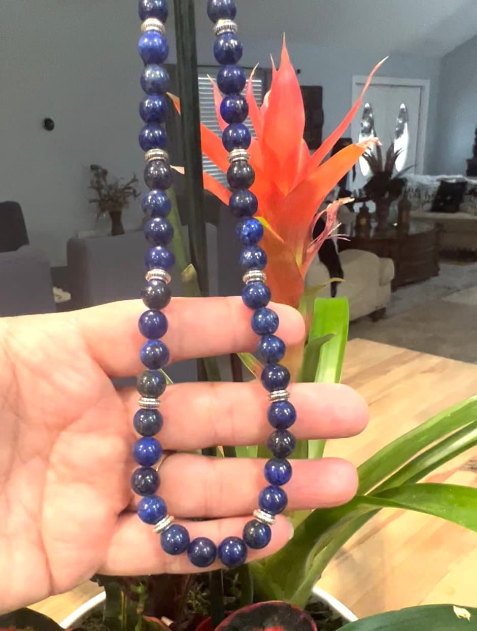 Lapis Lazuli beads Beaded Necklace, Earrings and Bracelet.