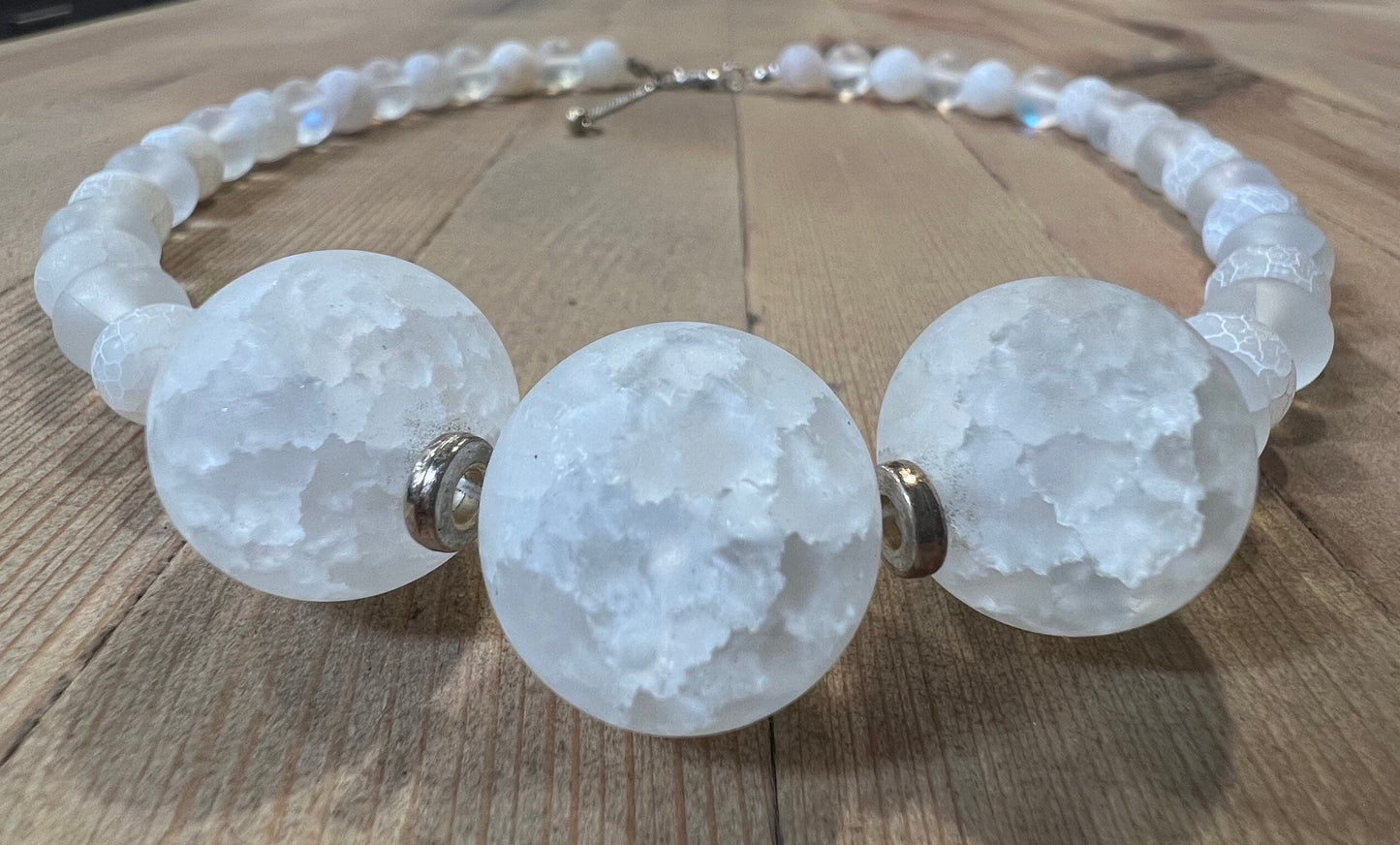 Snakeskin Agate and Opalite necklace and earrings set. 19 1/2" Gemstone Beaded Necklace