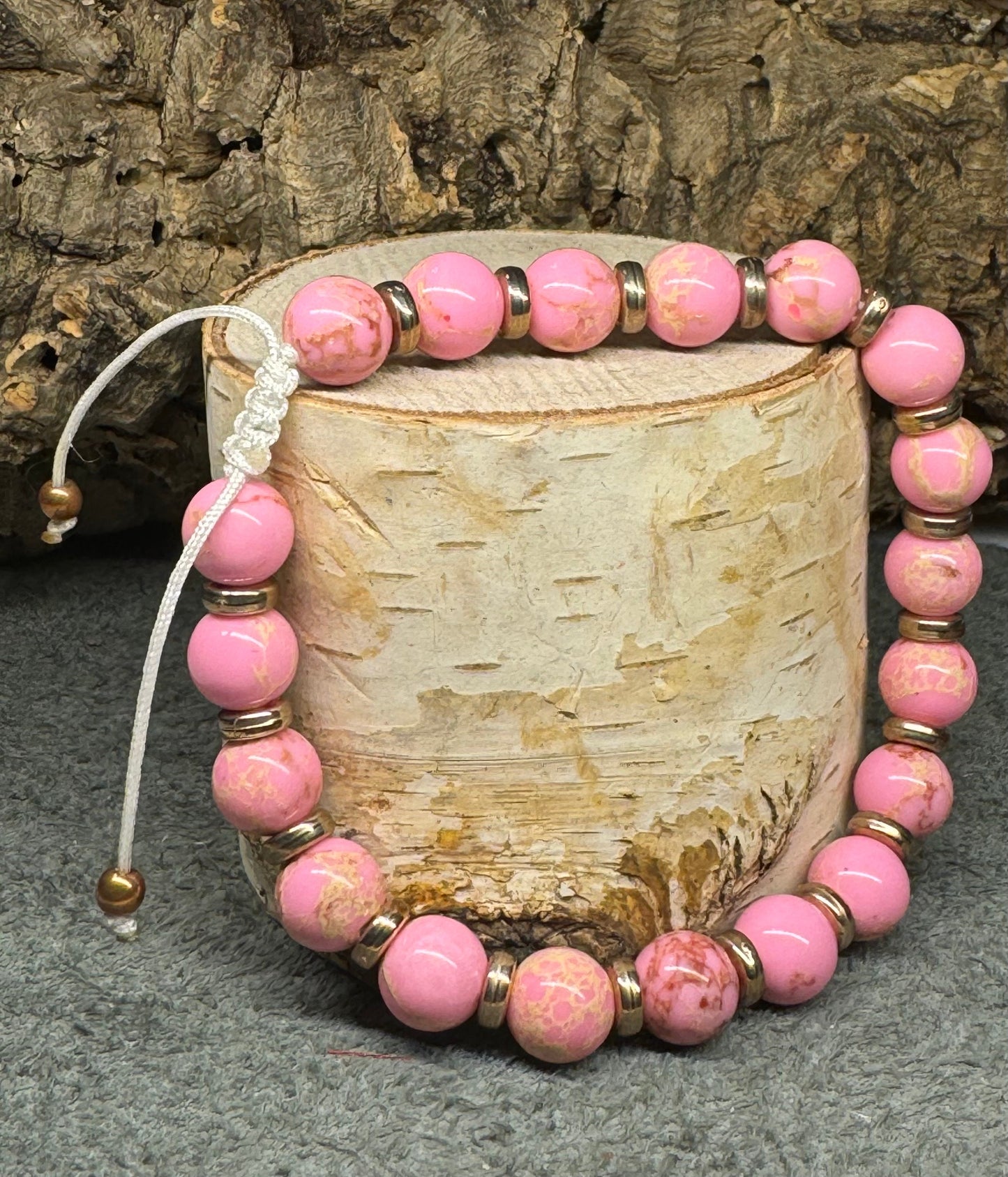 Pink abalone beads Macrame Beaded Adjustable Bracelet.