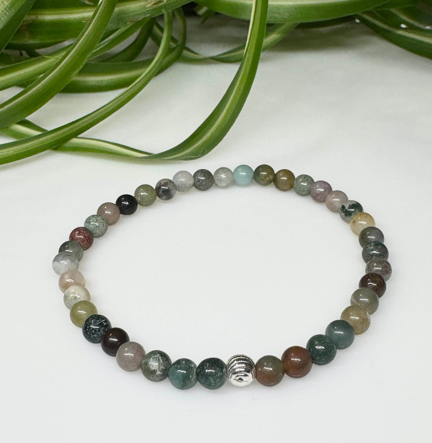 4mm Green Fancy Jasper Beaded with a Silver Bead. Gift for her, gift for him. Self healing gift. Personalized Size.