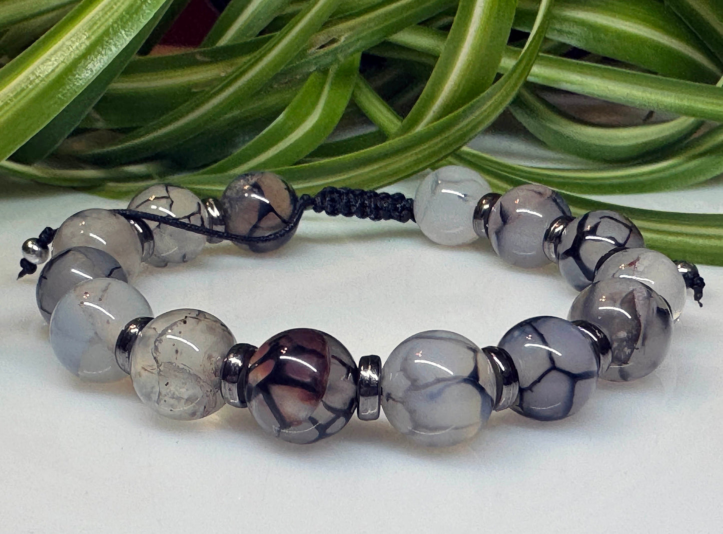 Montana Moss Agate Shamballa Beaded Adjustable Bracelet.