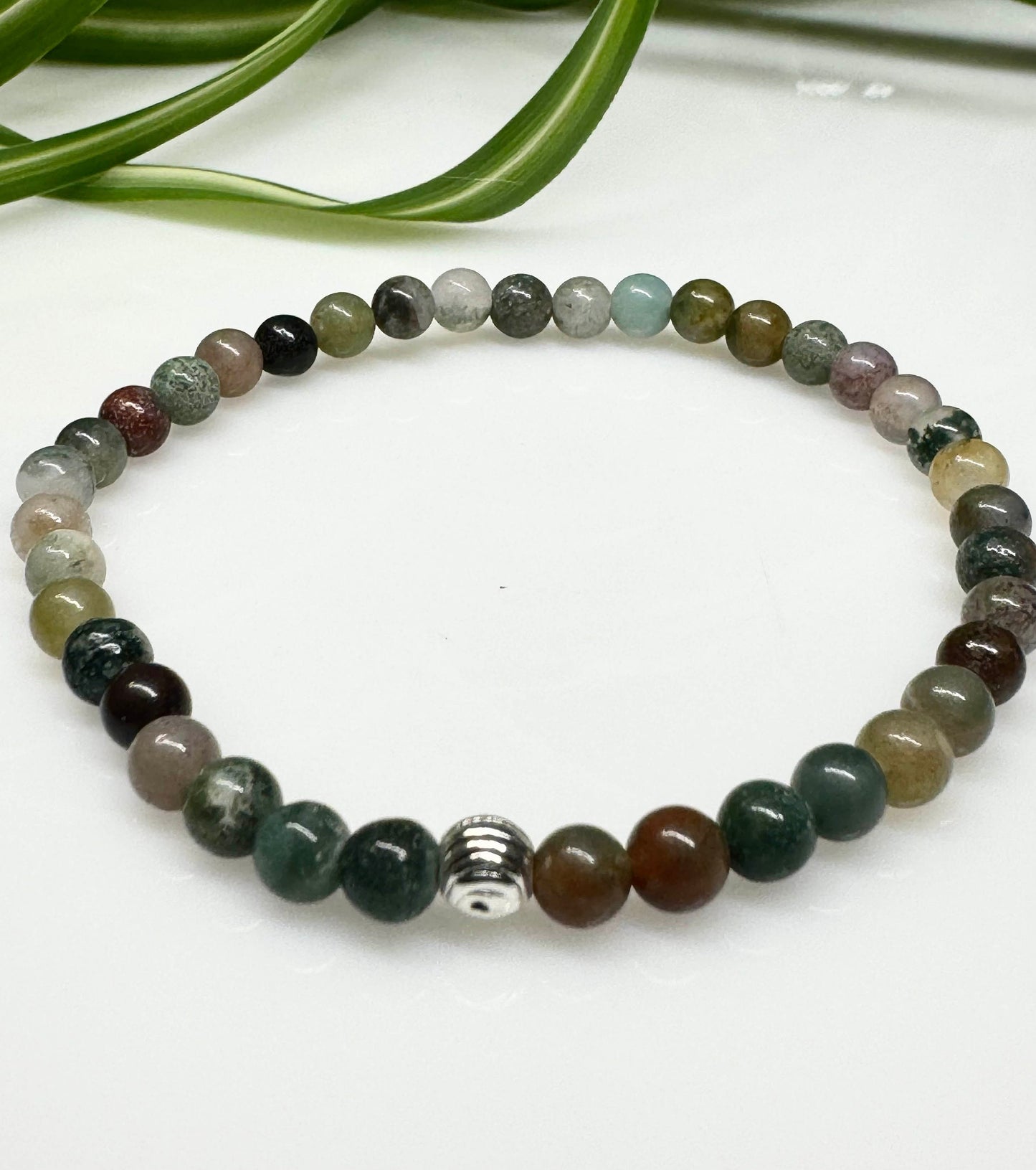 4mm Green Fancy Jasper Beaded with a Silver Bead. Gift for her, gift for him. Self healing gift. Personalized Size.