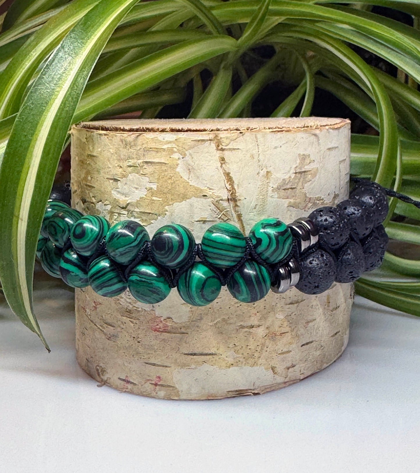 Green Malachite and Lava Rock Double Shamballa Beaded Adjustable Bracelet. Healing Gemstone Crystal Macrame Energy Gift for Him Gift For Mom
