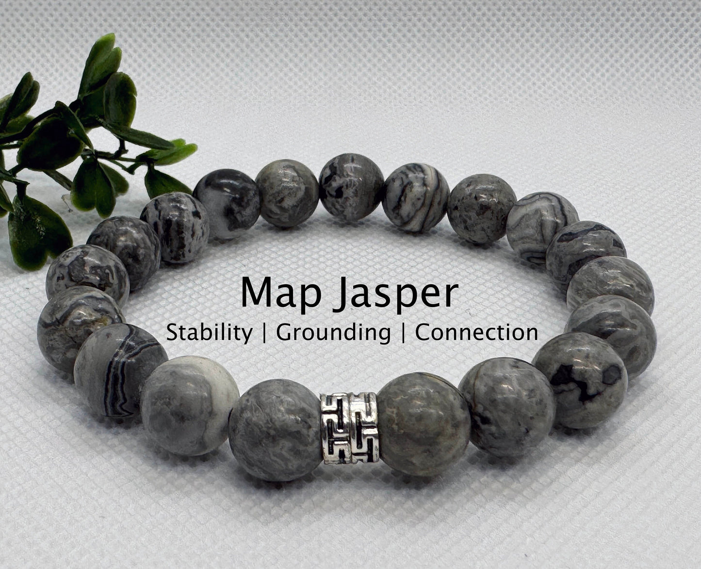 Map Jasper Beaded Stretch Bracelet with a Silver Spacer. Stability, Grounding, Connection.
