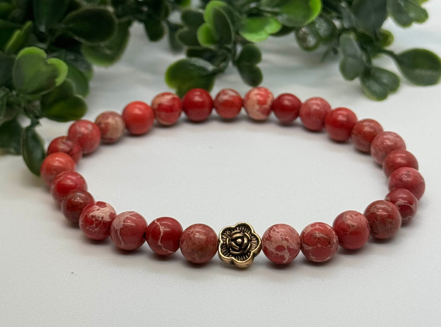 Royal Imperial Jasper Bead Stretch Bracelet with Silver Spacer. Gift for her, Gift for him. Vitality, Strength, Stability. Minimalistic.