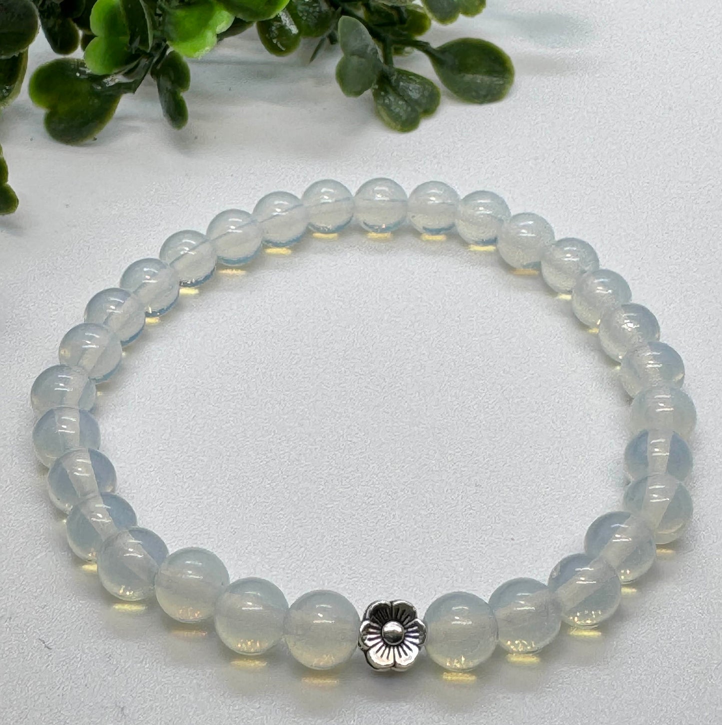 Natural Opal Bead Stretch Bracelet with Silver Bead. Gift for Her Gift for him. Inspiration, Creativity, Emotional Balance. Minimalistic