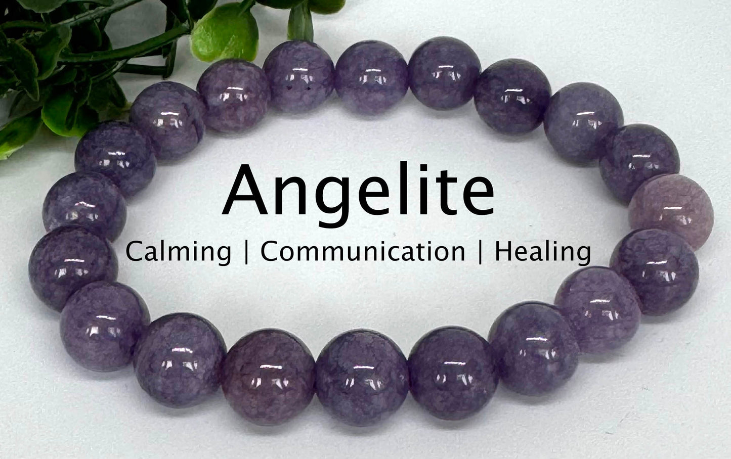 Angelite 10mm stretch beaded bracelet. Gift for him, gift for her. Calming, Communication, Healing. Personalized Size.