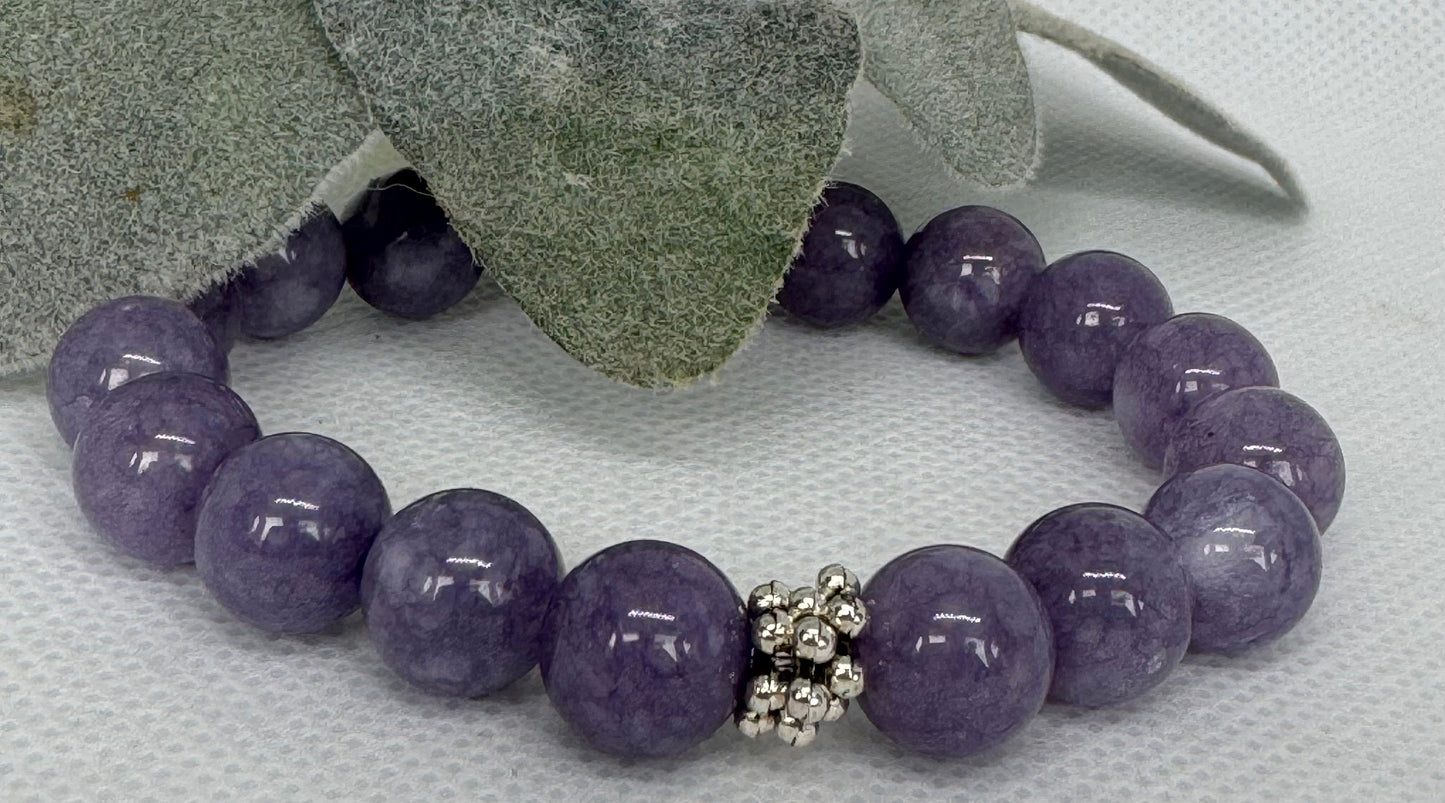Angelite 10mm stretch beaded bracelet with silver spacer. Gift for him, gift for her. Calming, Communication, Healing.