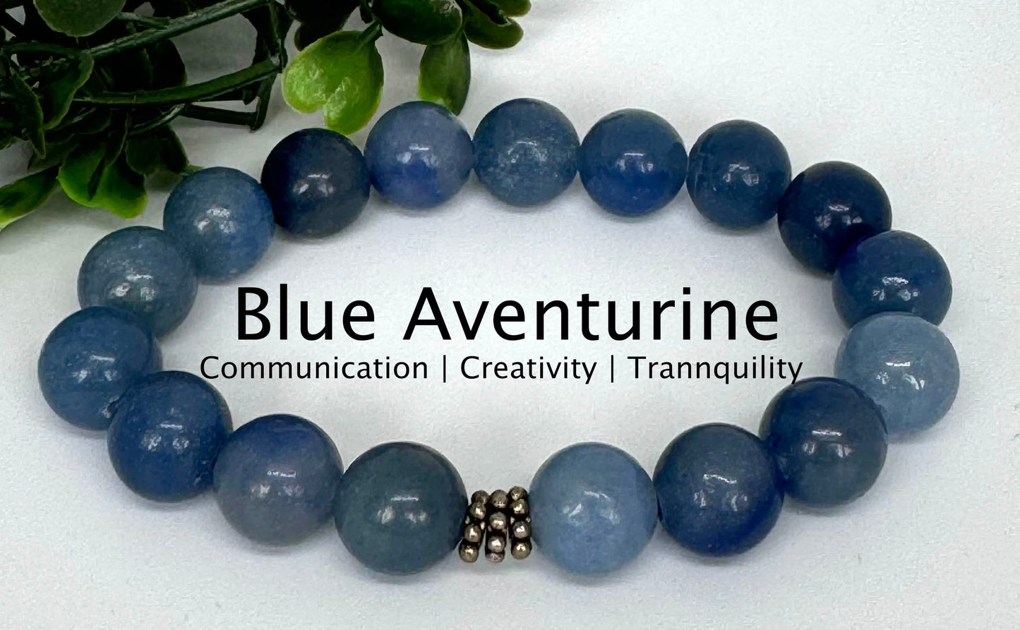 Blue Aventurine 10mm stretch beaded bracelet with silver spacer. Gift for him, gift for her. Communication, Creativity, Tranquility.