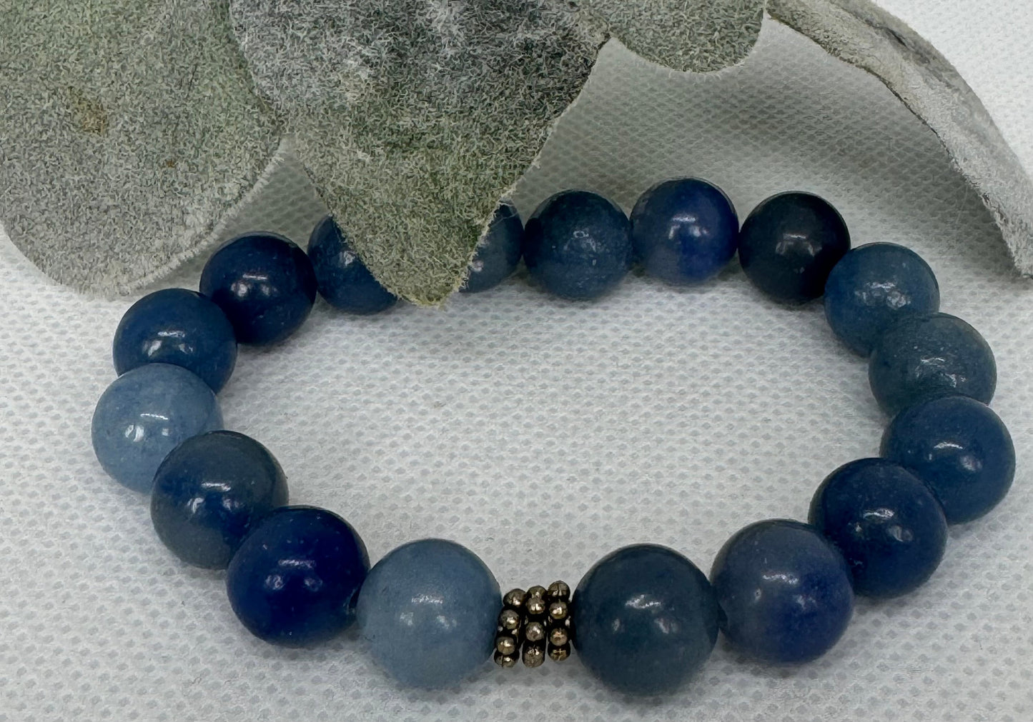 Blue Aventurine 10mm stretch beaded bracelet with silver spacer. Gift for him, gift for her. Communication, Creativity, Tranquility.