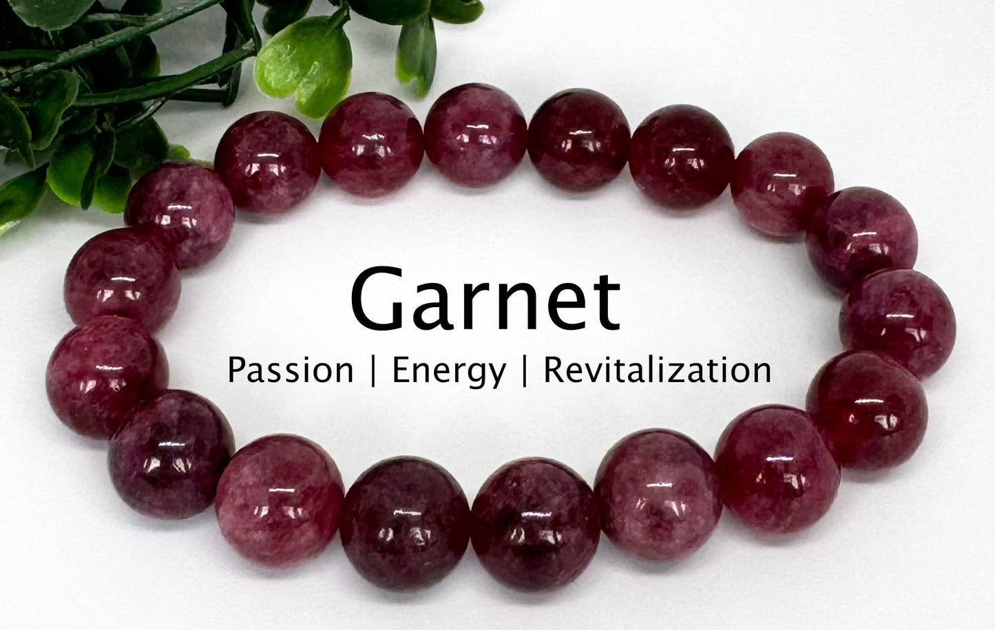 Garnet 10mm stretch beaded bracelet with a spacer. Gift for him, gift for her. January Birthday Stone. Passion, Energy, Revitalization.