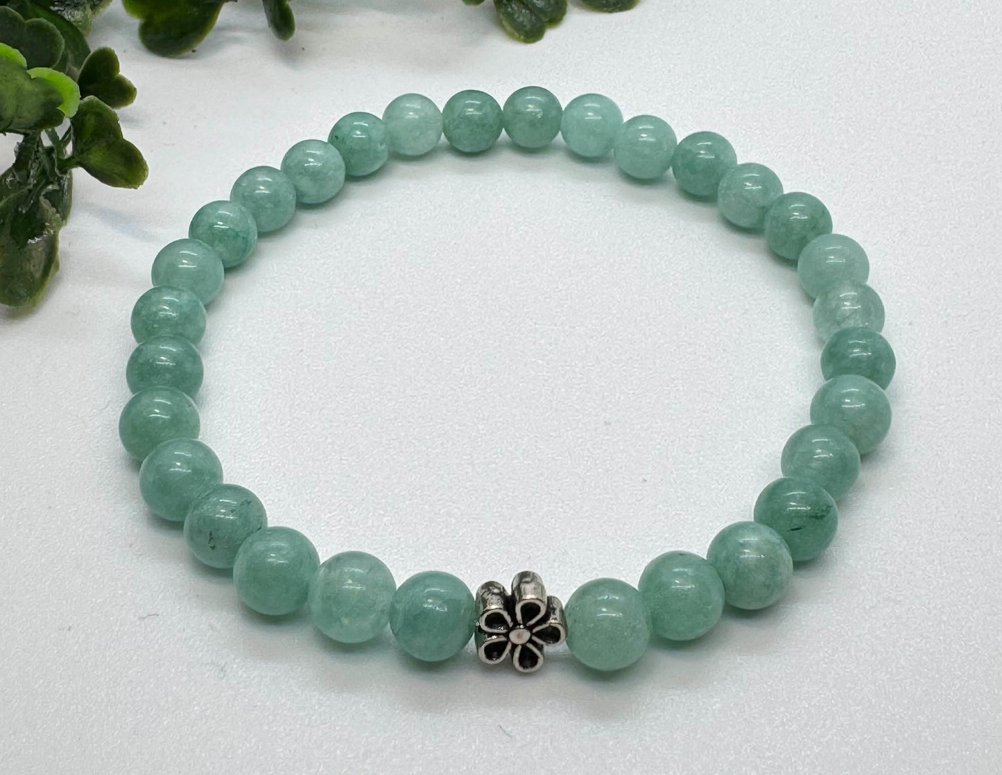 6mm Amazon Jade Bead Stretchy Bracelet with Silver Bead. Gift for Him Gift for Her. Harmony, Prosperity, Balance. Minimalistic.
