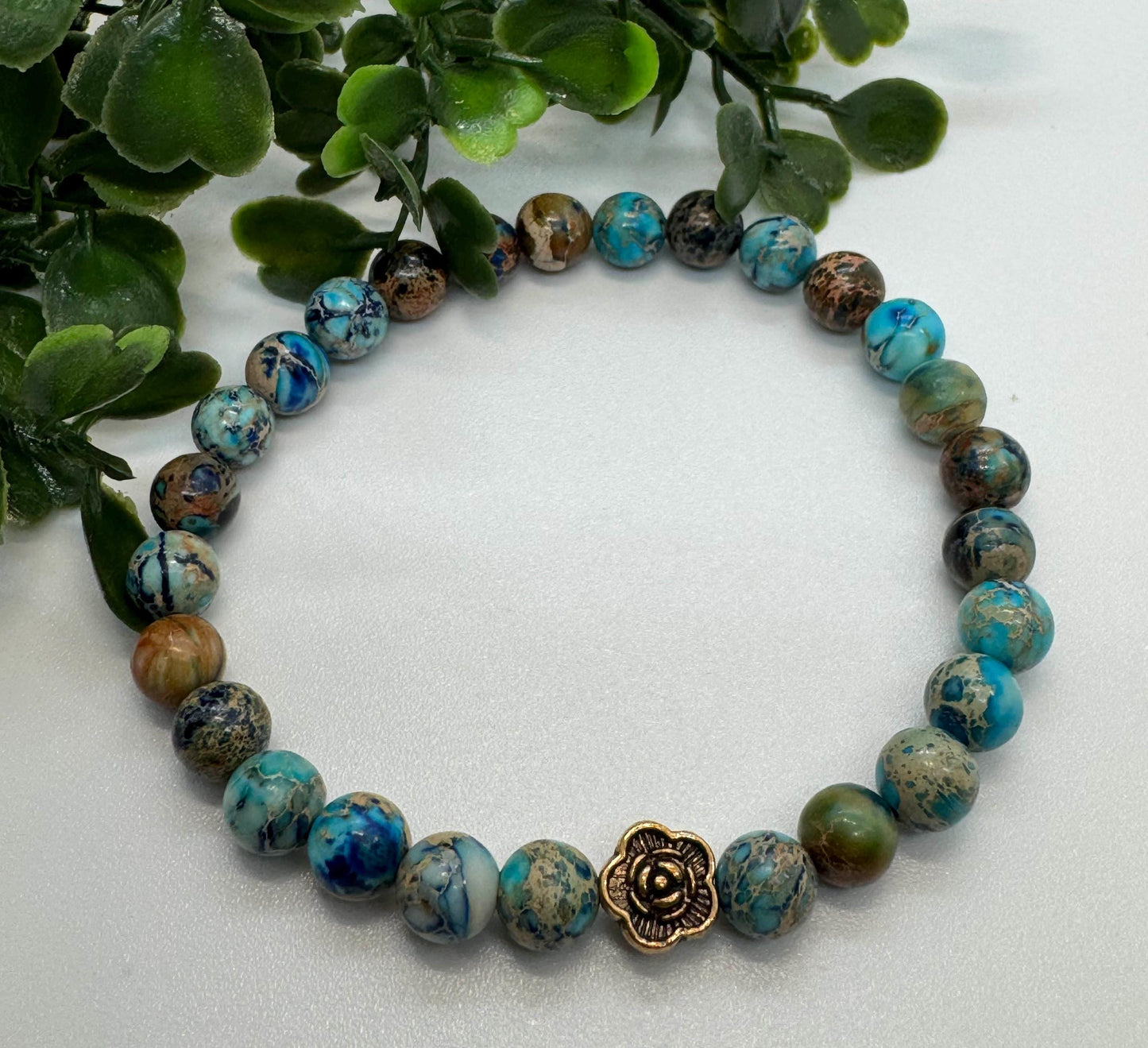 6mm Navy Blue Sea Sediment Bead Stretch Bracelet with Silver Spacer. Gift for her, Gift for him. Vitality, Strength, Stability. Minimalistic