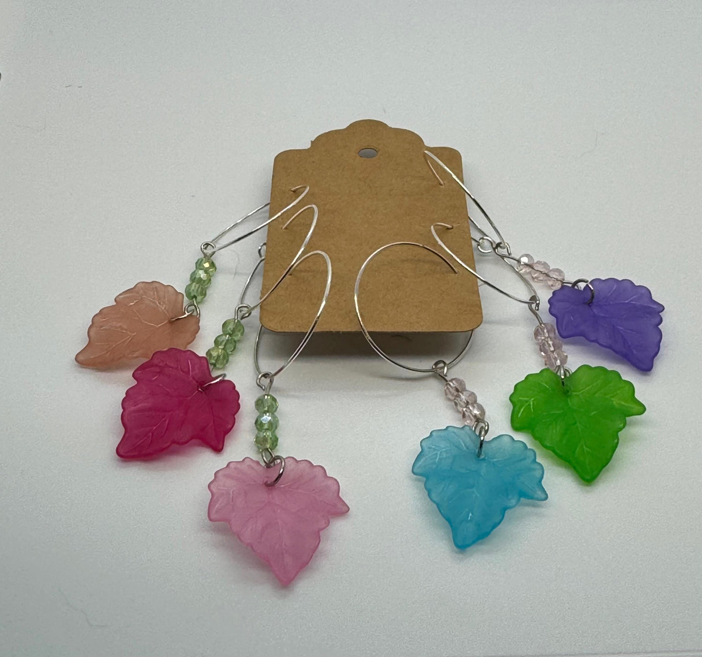 Wine Glass Charm Set | Crystal and Leafs Wine Charm | Silver Hoops | Wine Charms | Wine Gifts | Gift Set | Charm Set | Wine Glass Charm