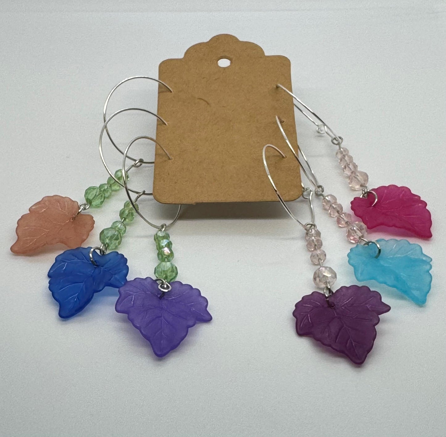 Wine Glass Charm Set | Crystal and Leafs Wine Charm | Silver Hoops | Wine Charms | Wine Gifts | Gift Set | Charm Set | Wine Glass Charm