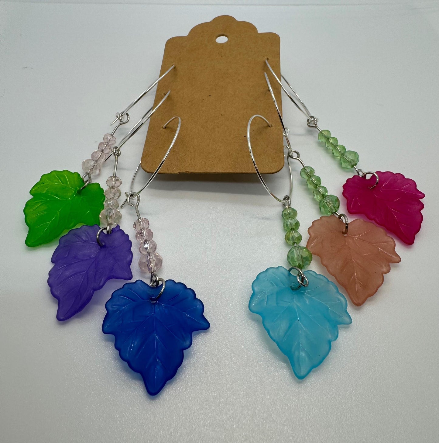 Wine Glass Charm Set | Crystal and Leafs Wine Charm | Silver Hoops | Wine Charms | Wine Gifts | Gift Set | Charm Set | Wine Glass Charm