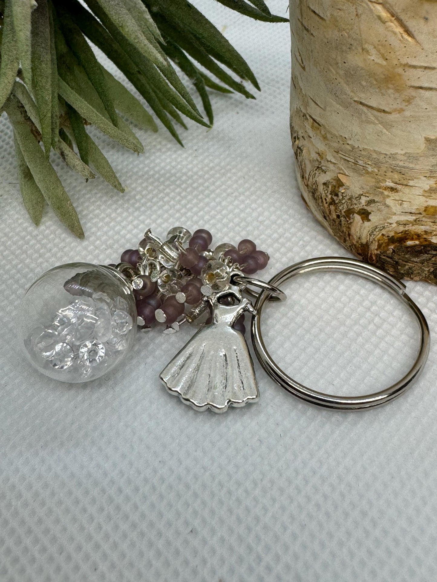 Snow globe Keychain Purse Charm - Stylish Key Chain Accessory with Silver Charm - Women Accessories - Purse Charm - Small Charm