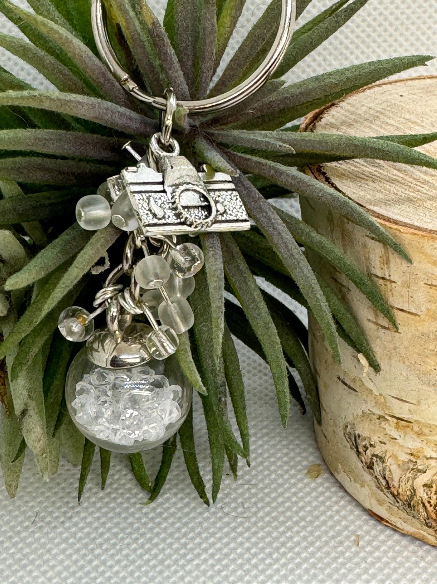Snow globe Keychain Purse Charm - Stylish Key Chain Accessory with Silver Charm - Women Accessories - Purse Charm - Small Charm