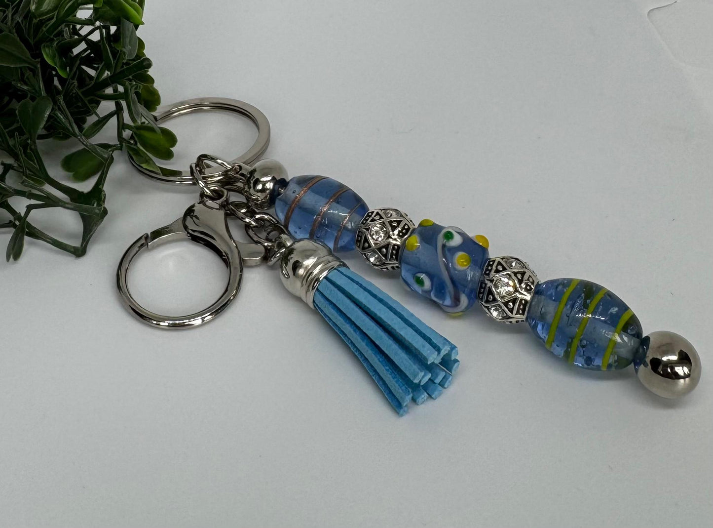Lampwork Keychain Purse Charm - Stylish Metal Key Chain Accessory with Leather Tassel or Silk Flower - Women Accessories - Backpack Charm