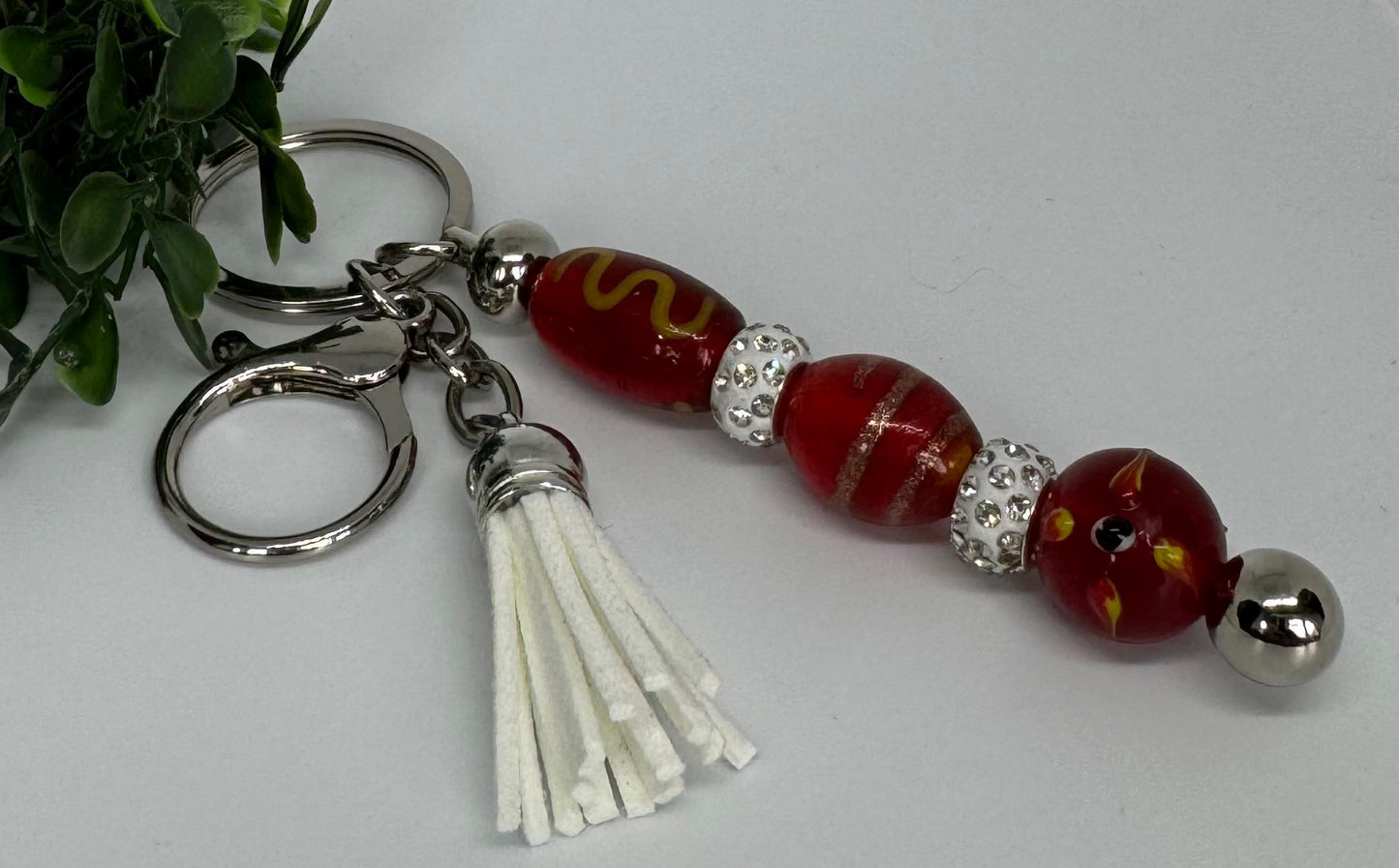 Lampwork Keychain Purse Charm - Stylish Metal Key Chain Accessory with Leather Tassel or Silk Flower - Women Accessories - Backpack Charm