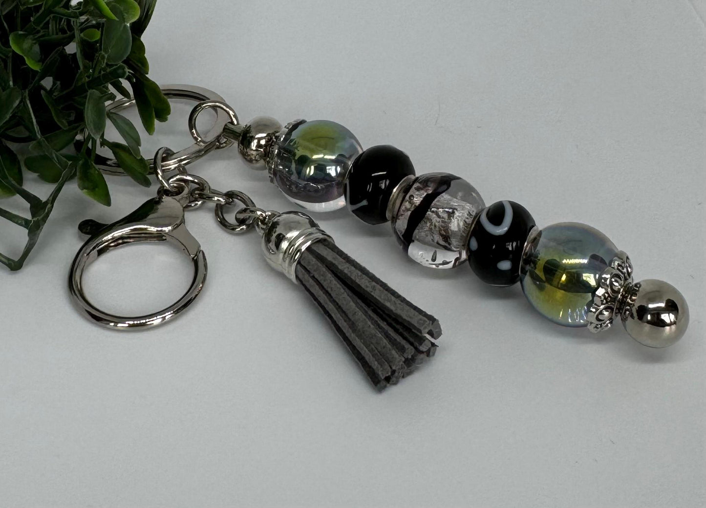 Lampwork Keychain Purse Charm - Stylish Metal Key Chain Accessory with Leather Tassel or Silk Flower - Women Accessories - Backpack Charm