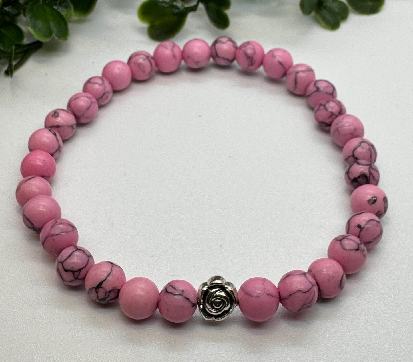 Pink Howlite Bead Stretch Bracelet with a Silver Bead. Gift for her Gift for him. Compassion, Patience, Tranquility. Minimalistic.