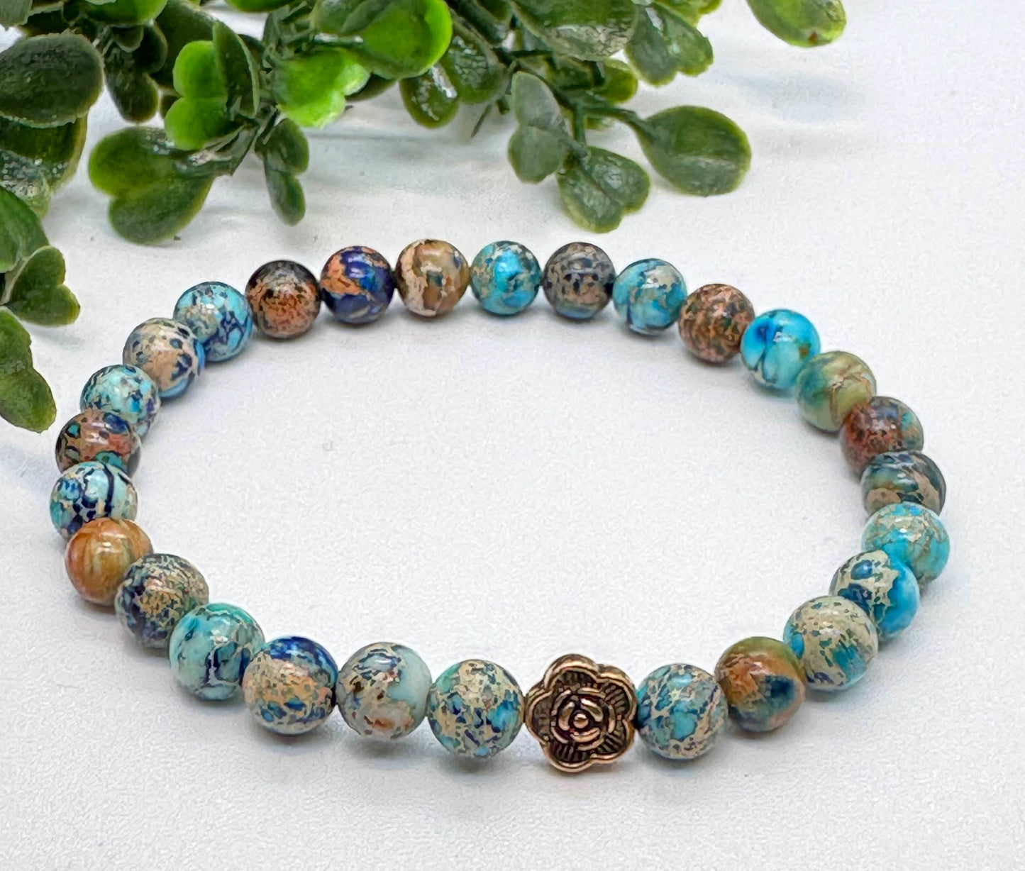 6mm Navy Blue Sea Sediment Bead Stretch Bracelet with Silver Spacer. Gift for her, Gift for him. Vitality, Strength, Stability. Minimalistic