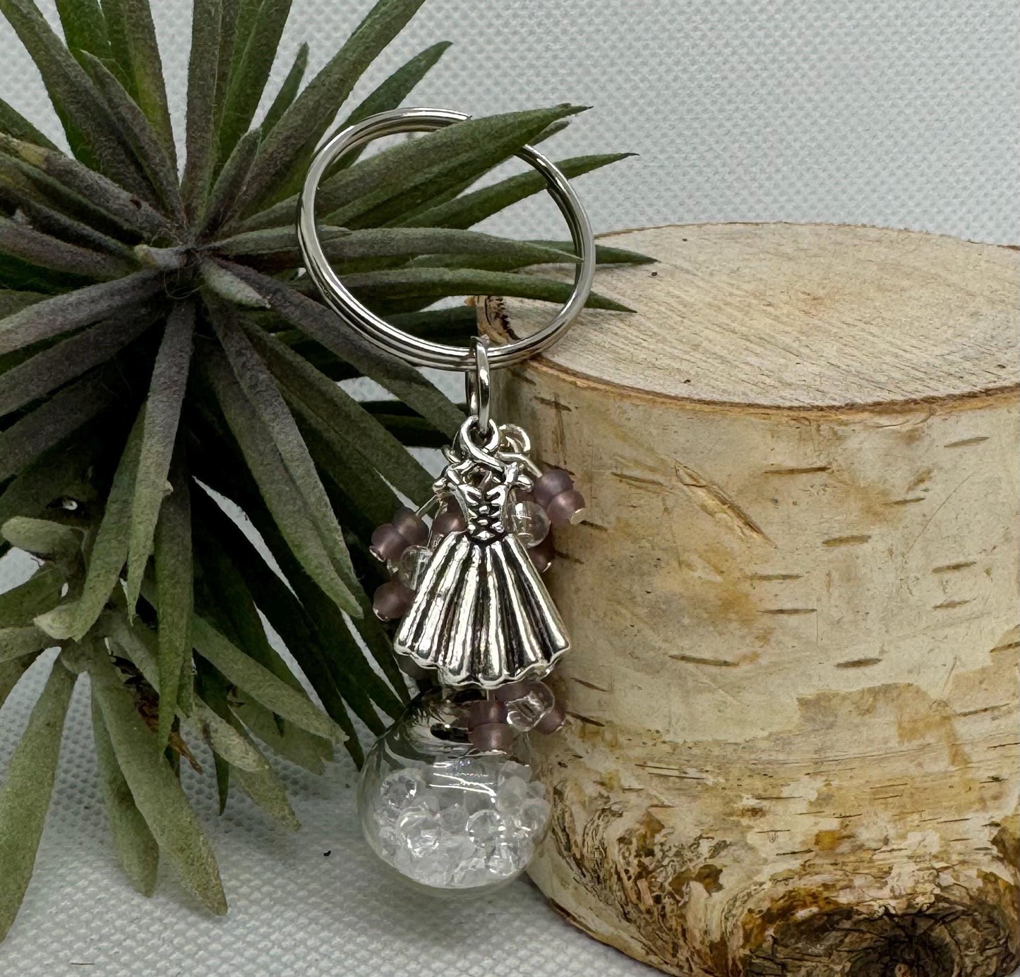 Snow globe Keychain Purse Charm - Stylish Key Chain Accessory with Silver Charm - Women Accessories - Purse Charm - Small Charm