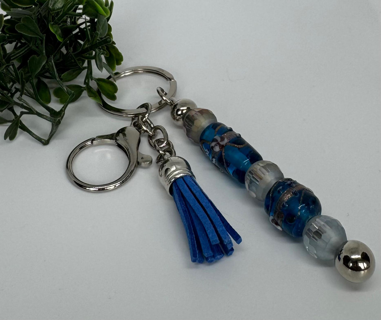 Lampwork Keychain Purse Charm - Stylish Metal Key Chain Accessory with Leather Tassel or Silk Flower - Women Accessories - Backpack Charm