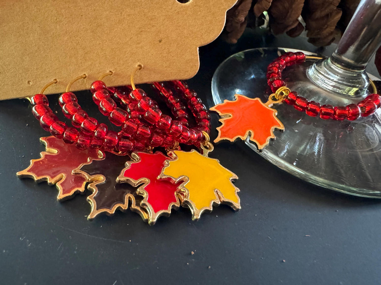 Wine Glass Charm Set | Autumn Leafs Wine Charm | Gold Hoops | Wine Charms | Wine Gifts | Gift Set | Charm Set | Wine Glass Charm