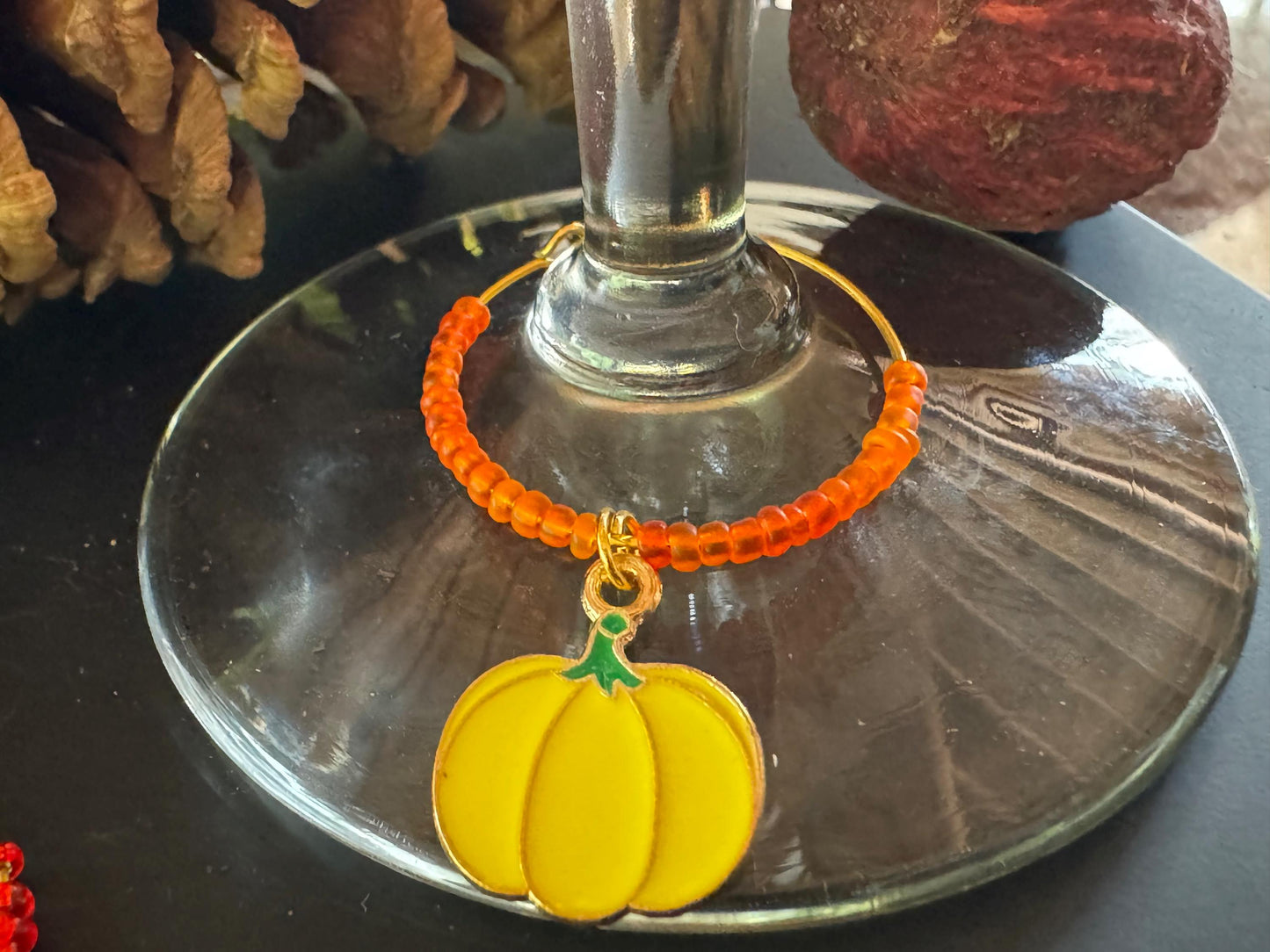 Wine Glass Charm Set | Thanksgiving Pumpkin Wine Charm | Gold Hoops | Wine Charms | Wine Gifts | Gift Set | Wine Glass Charm Set of 6