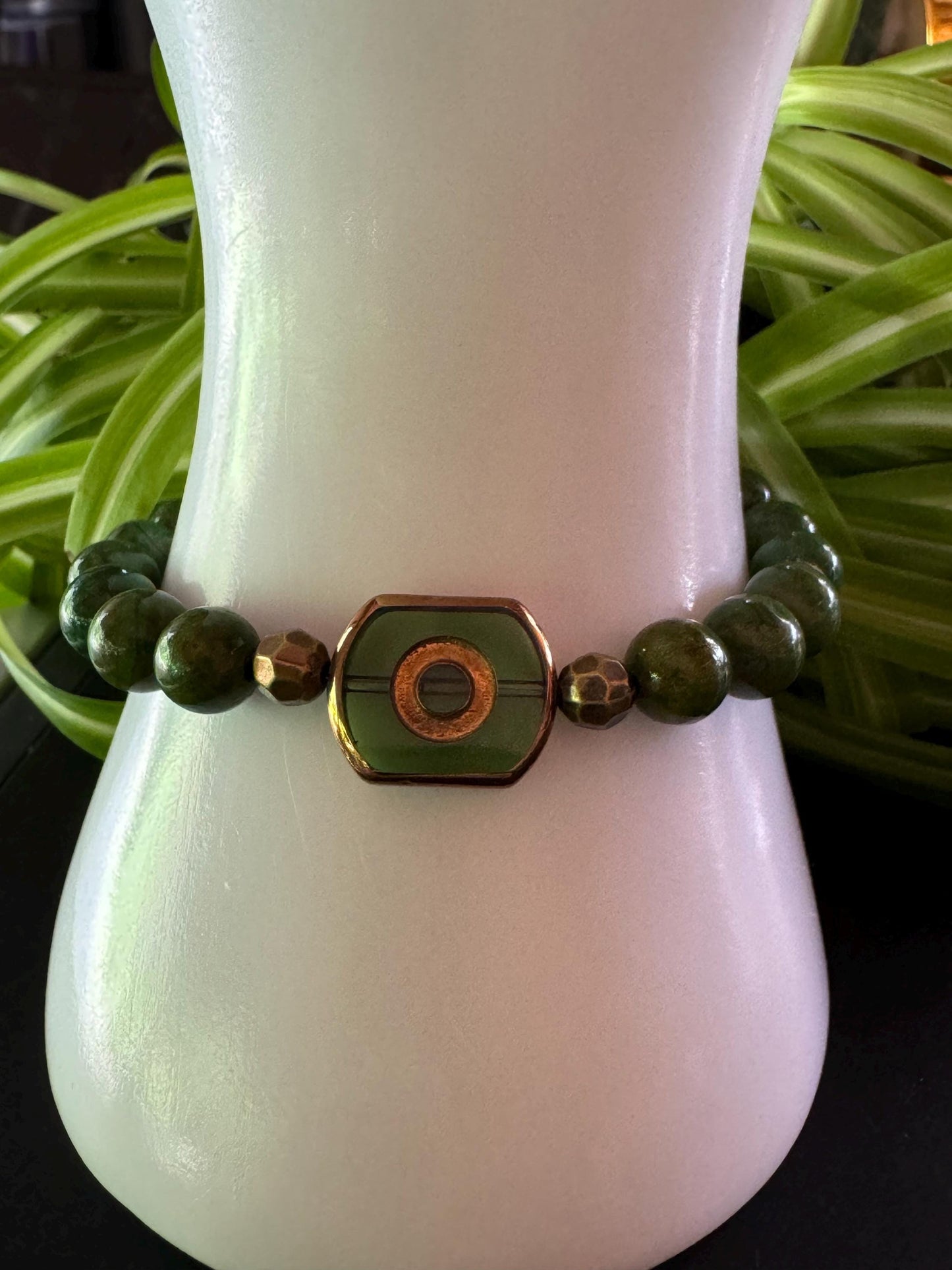 6" Prehnite Gemstone Bracelet - Prehnite Gemstone bracelet with silver spacers and hanging Seastar charm.