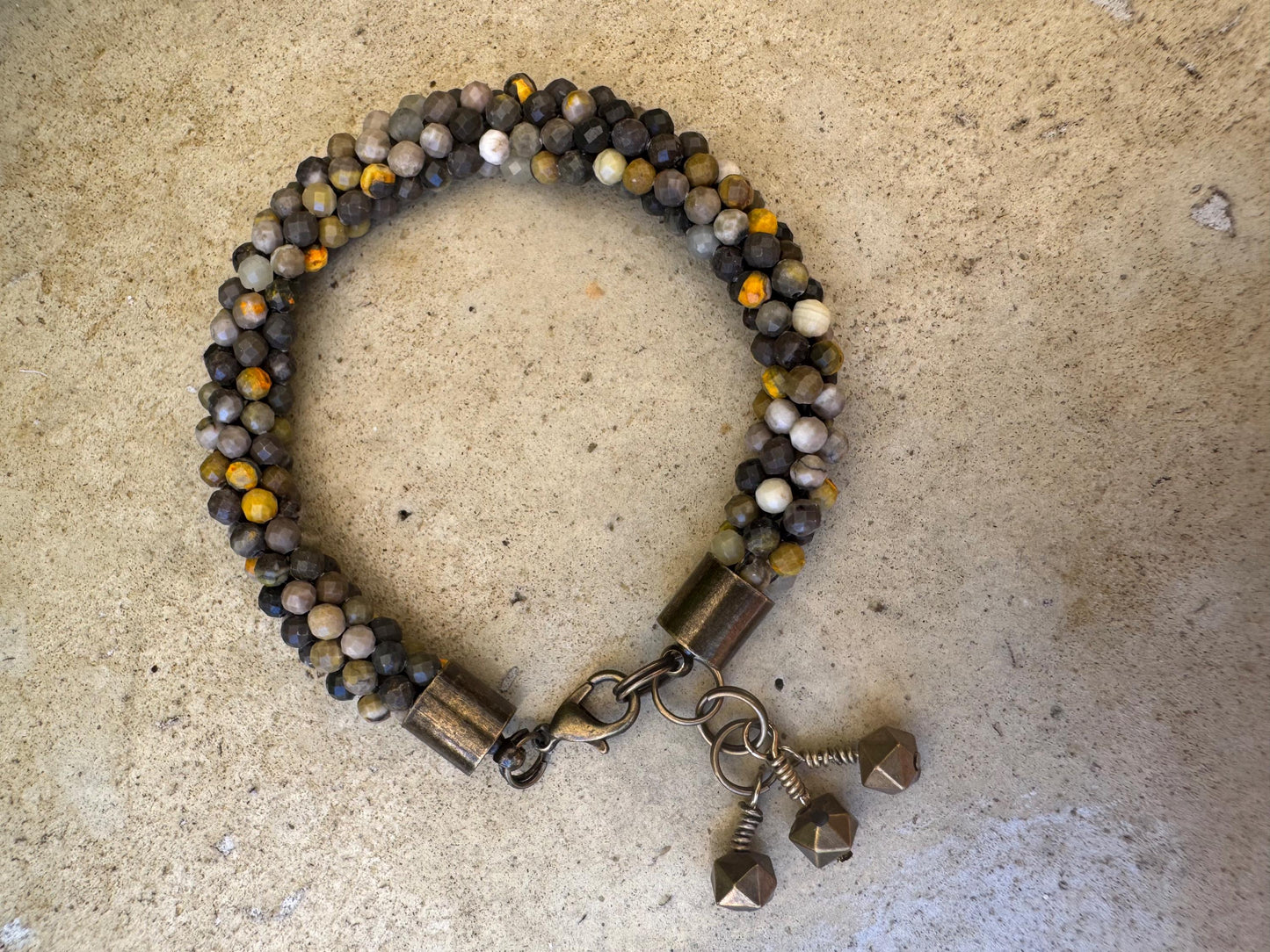 Kumihimo Bumblebee Quartz Gemstone Bracelet - Bumblebee Quartz Gemstone bracelet with hanging charm.