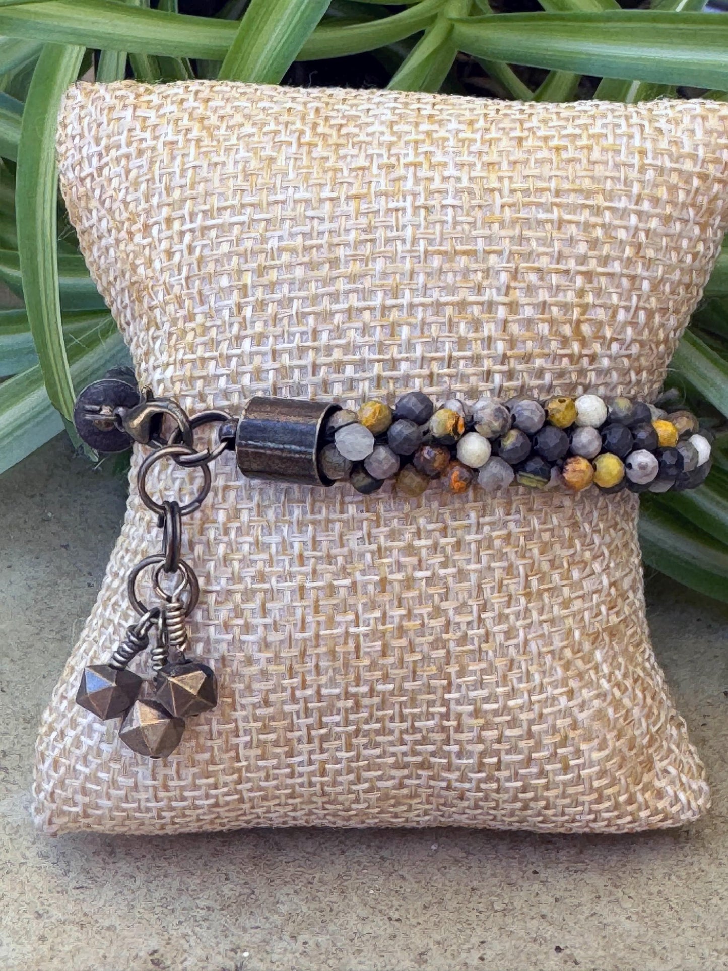 Kumihimo Bumblebee Quartz Gemstone Bracelet - Bumblebee Quartz Gemstone bracelet with hanging charm.