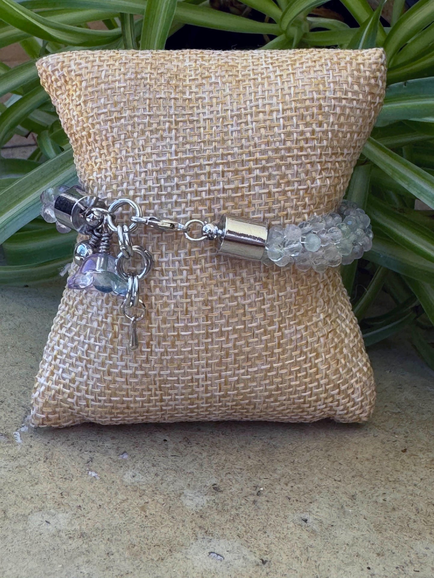 Kumihimo Fluorite Crystal Bracelet - Fluorite Crystal Bracelet with silver hanging charm.