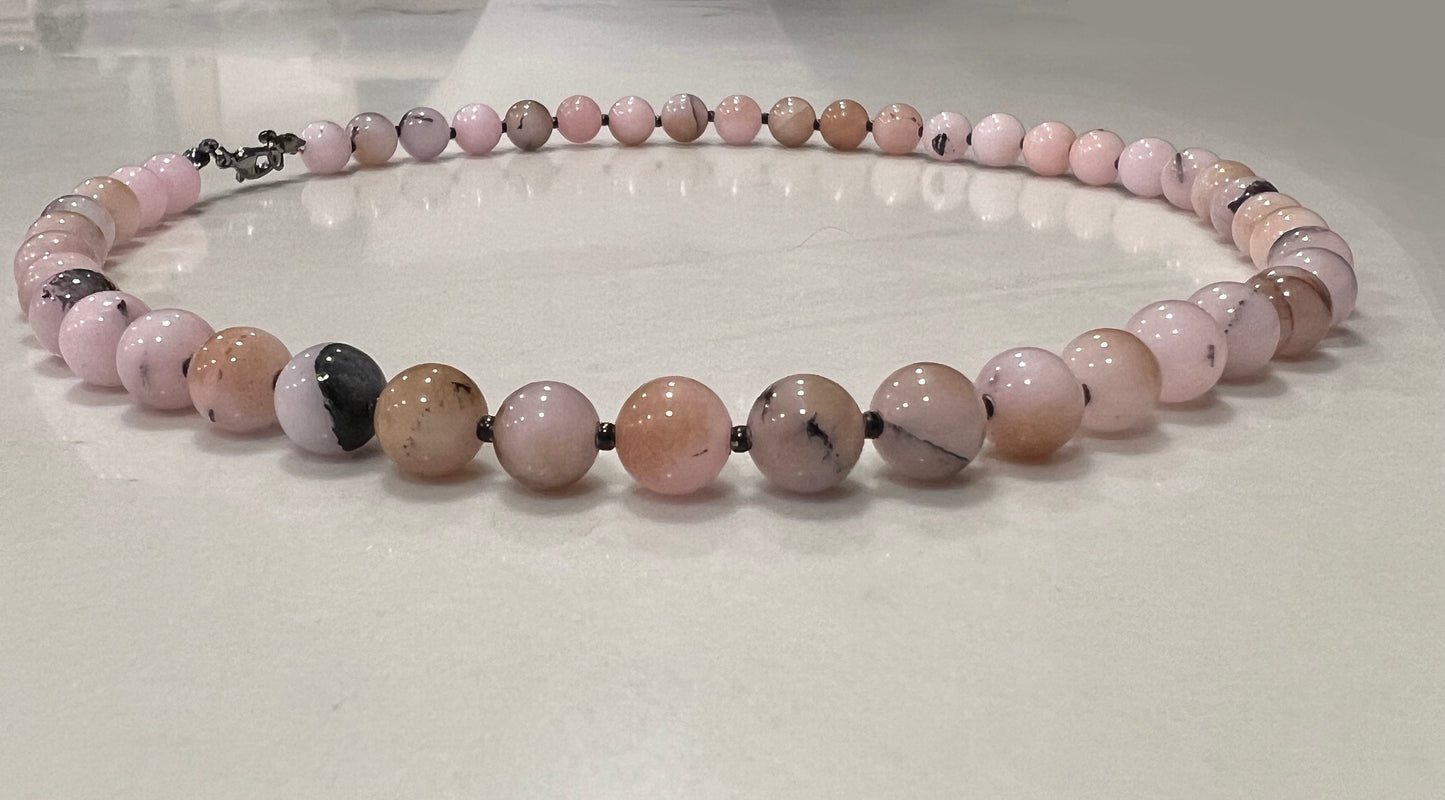 Pink Opal Gemstone Beaded Necklace - Pink Opal 19 1/2" Gemstone Beaded Necklace