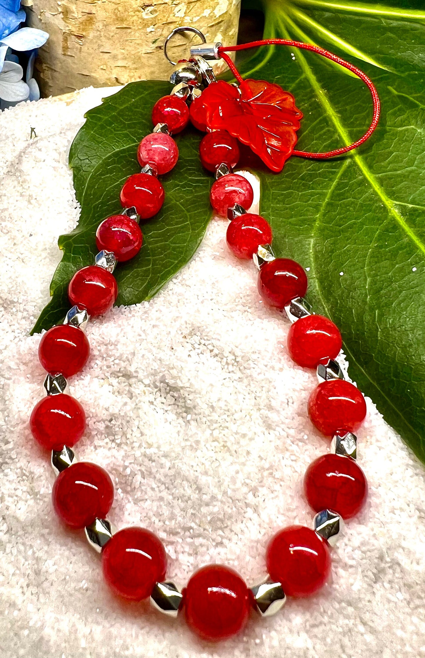 Cherry Crackle Quarts Beaded  Phone Charm.