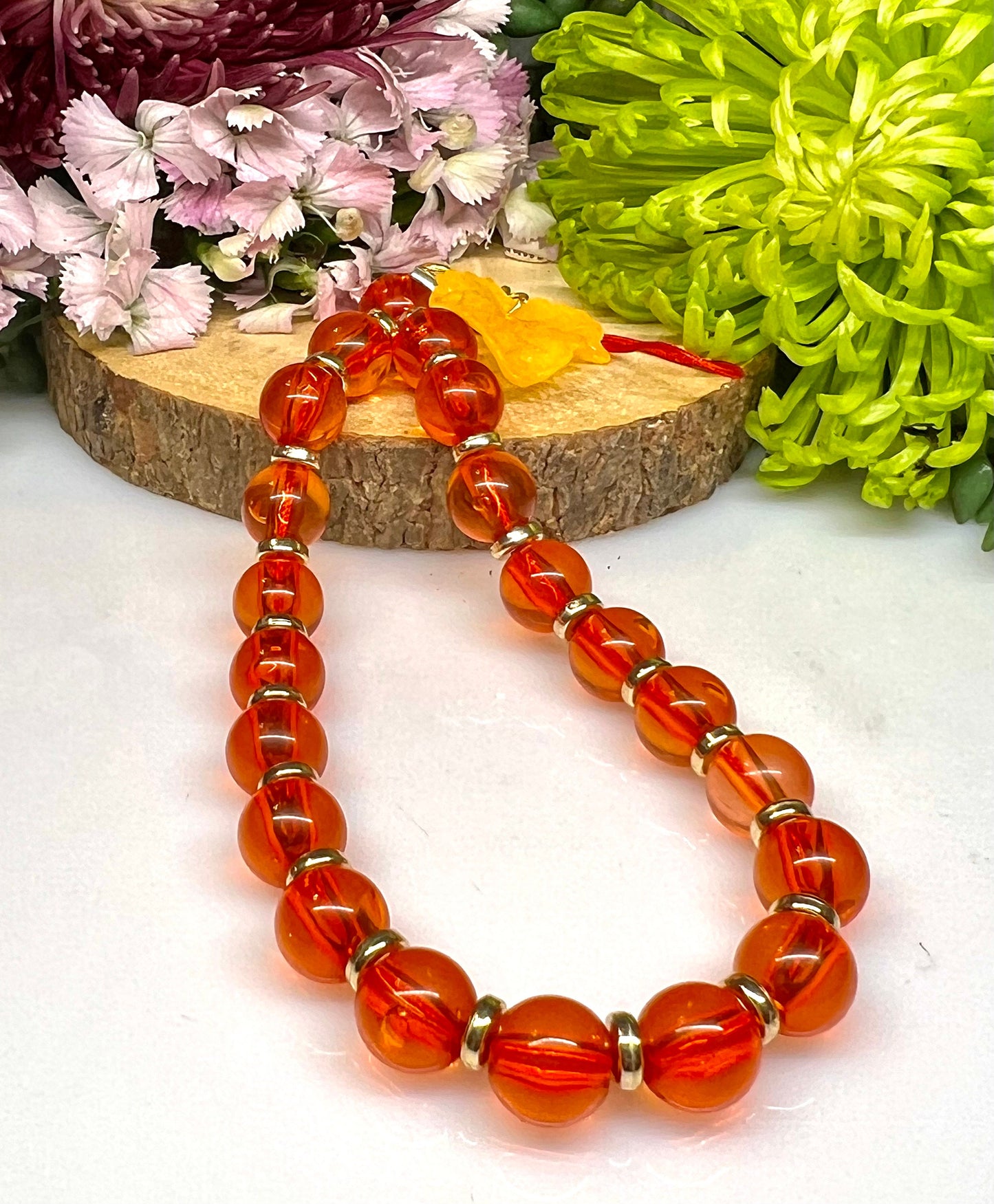 8mm Orange Glass Bead with Gold Spacer Phone Charm.