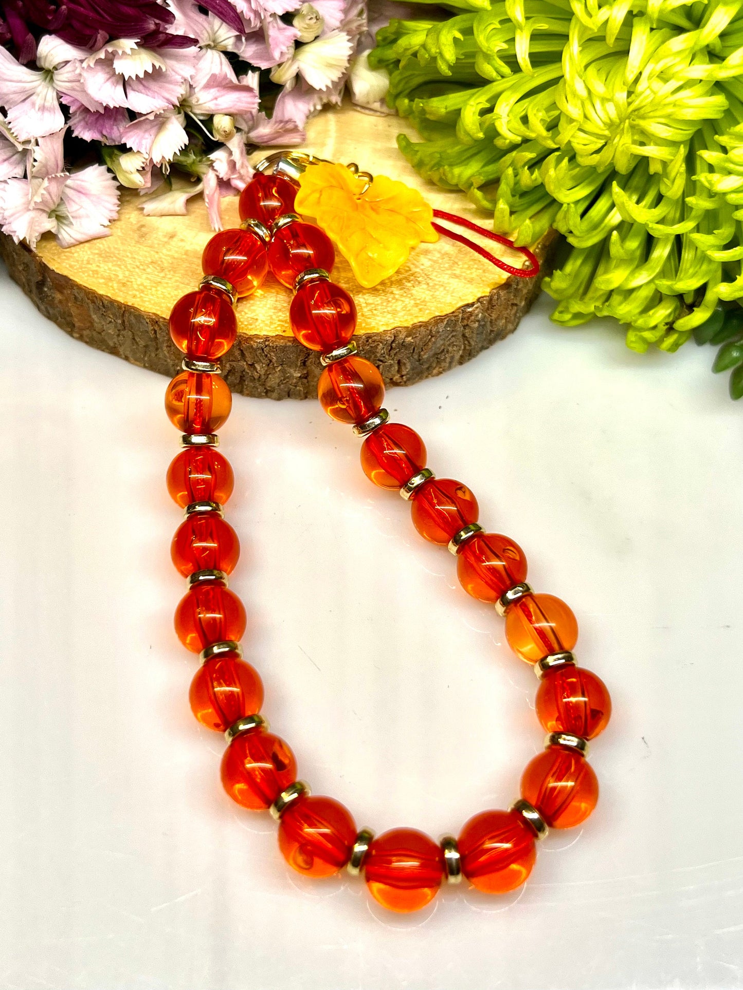 8mm Orange Glass Bead with Gold Spacer Phone Charm.