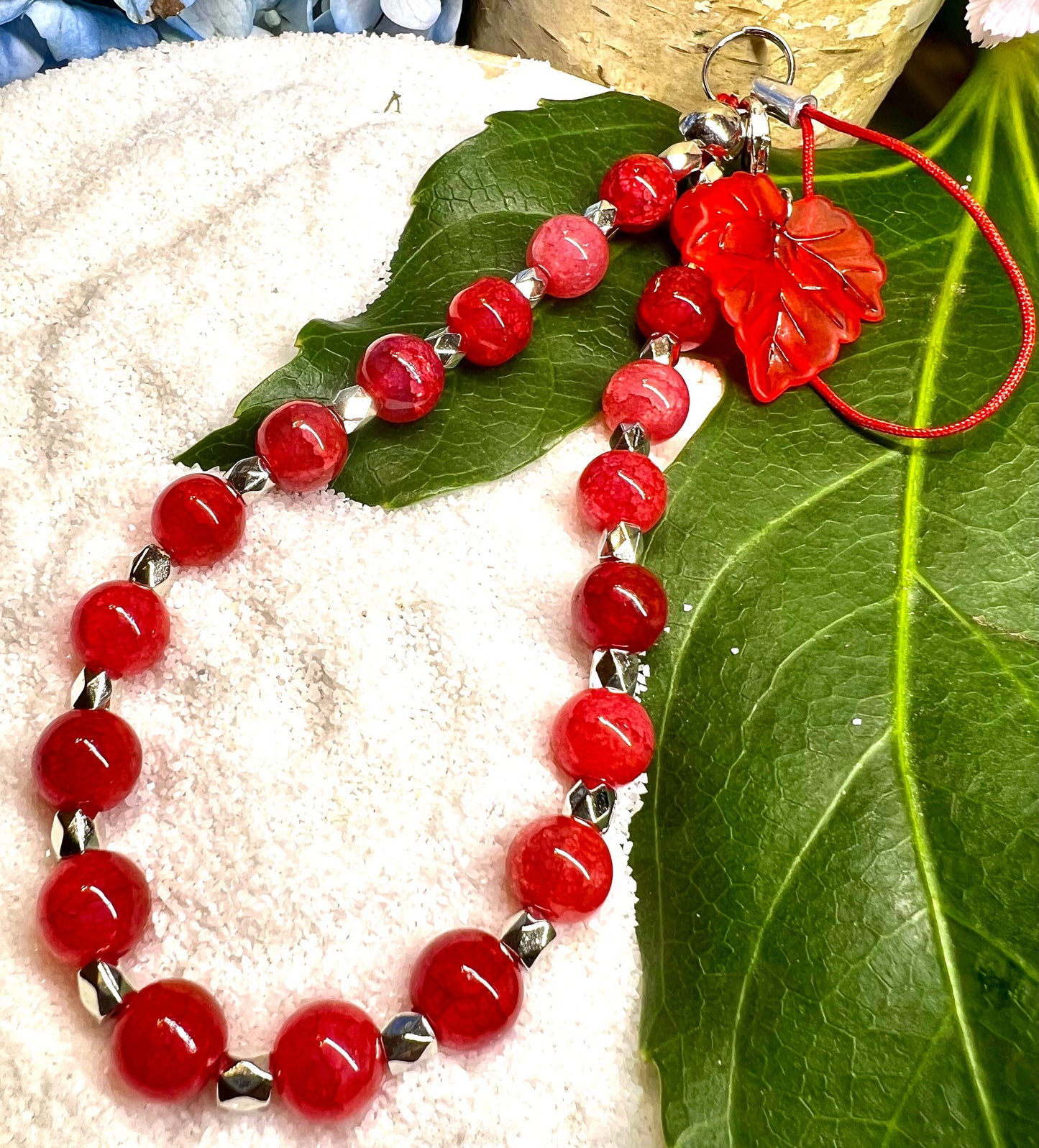 Cherry Crackle Quarts Beaded  Phone Charm.